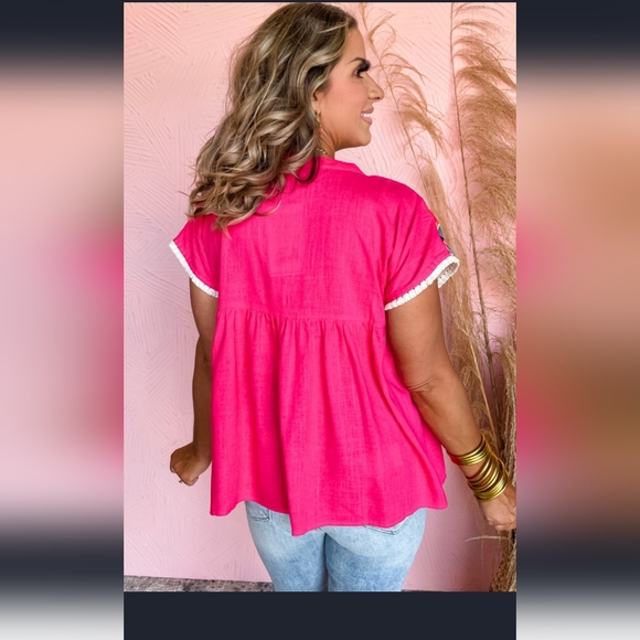 ✨️Sale✨️Strawberry Pink V Neck Blouse (New/Unused still in package) - Picture 2 of 8